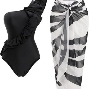 IDOPIP Women's One Piece Swimsuit with Beach Cover up Wrap Skirt